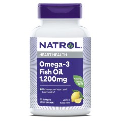 Natrol, рыбий жир омега-3, натуральный лимонный вкус, 1200 мг, 60 мягких таблеток